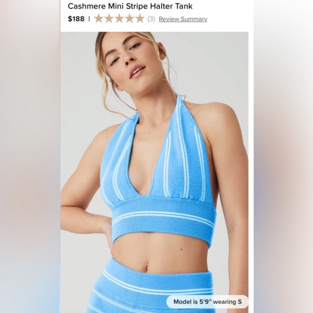NWT ALO Yoga Cashmere Mini Stripe Azure Halter Top & Shorts Small - Picture 4 of 12